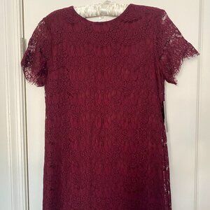 Lulus Take Me To Brunch Burgundy Lace Shift Dress Red - Size M